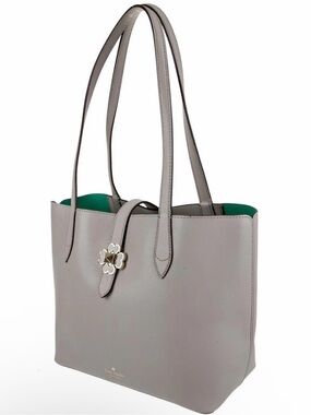 Kate Spade Kaci Small Tote Gray Leather Clover Turnlock Shoulder Bag FLAWED